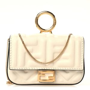Nappa Matisse FF Embossed Nano Baguette Charm White