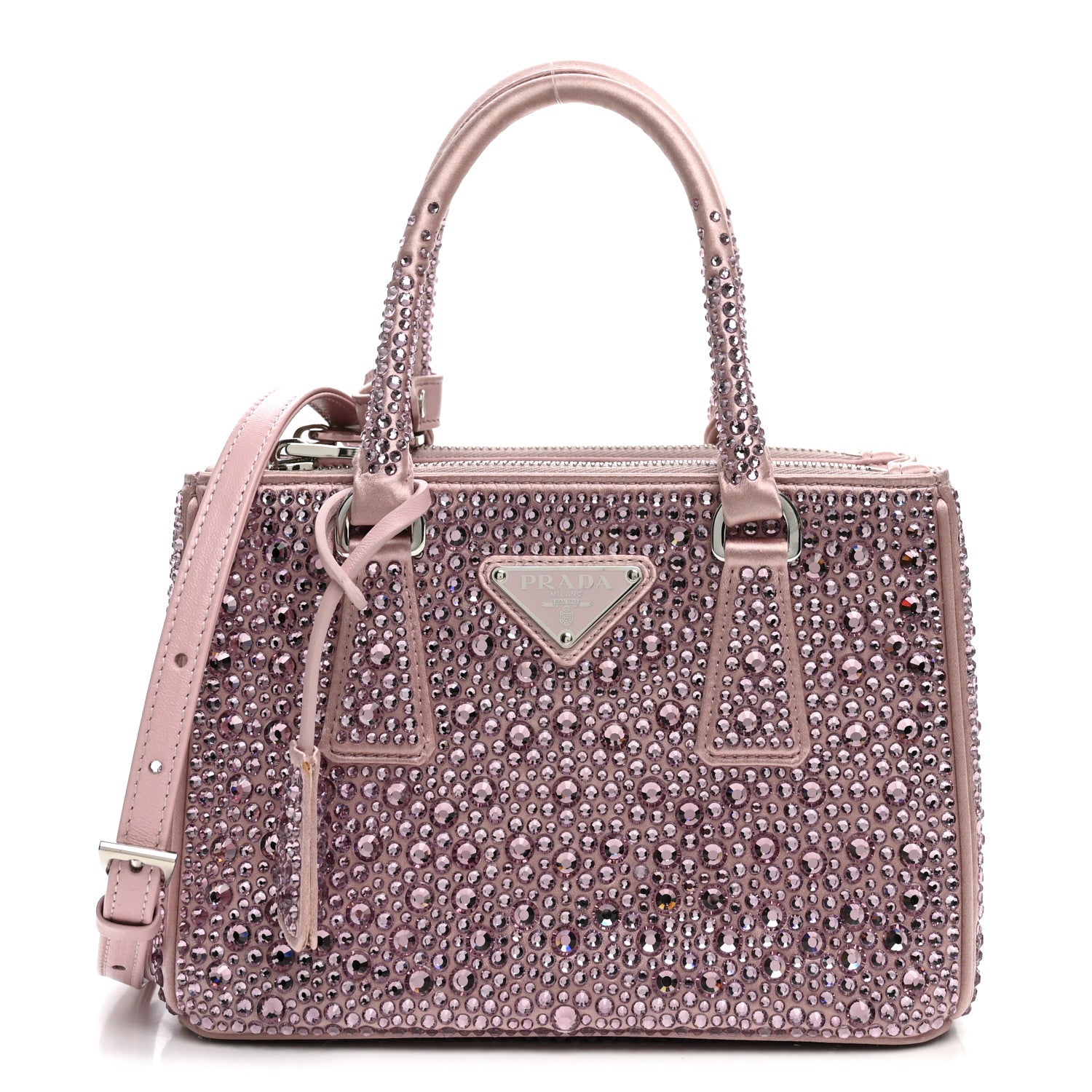 Satin Crystal Mini Galleria Double Zip Tote Alabastro
