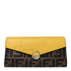 Vitello Cruise F is Fendi Bi-Color FF 1974 Embossed Continental Envelope Wallet On Chain Maya Yellow