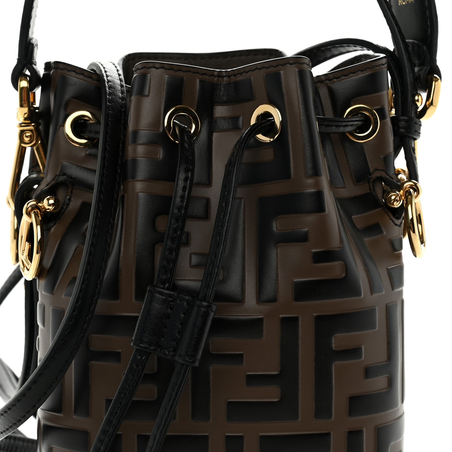 Vitello Liberty F is Fendi Bi-Color FF 1974 Embossed Mini Mon Tresor Bucket Bag Maya Black - Image 8