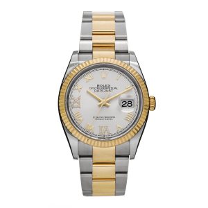 Stainless Steel 18K Yellow Gold Diamond 36mm Oyster Perpetual Datejust Watch Silver Roman 126233