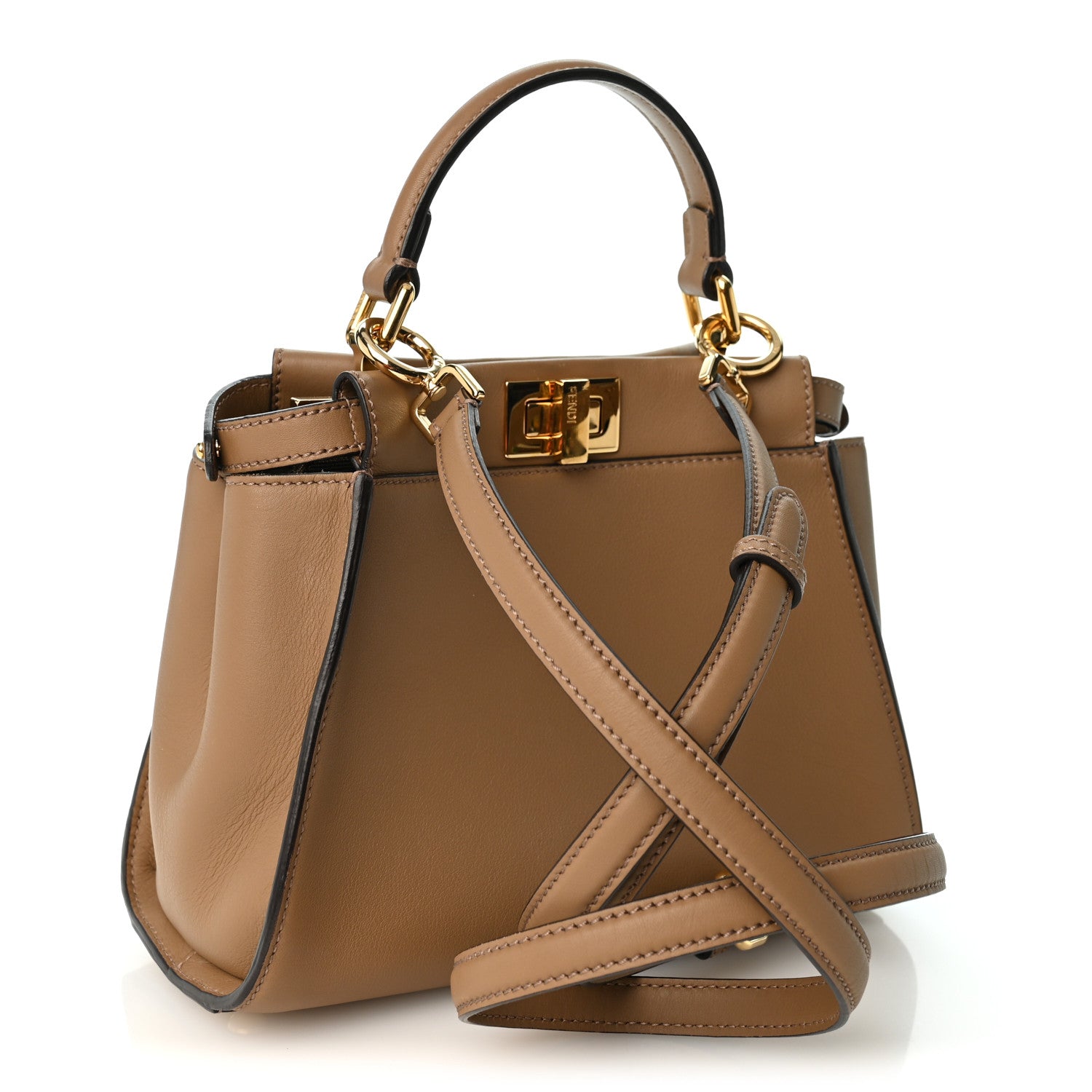 Vitello Seta Fabric Jacquard FF 1974 Mini Peekaboo Iconic Satchel Sand Tobacco Moro - Image 3