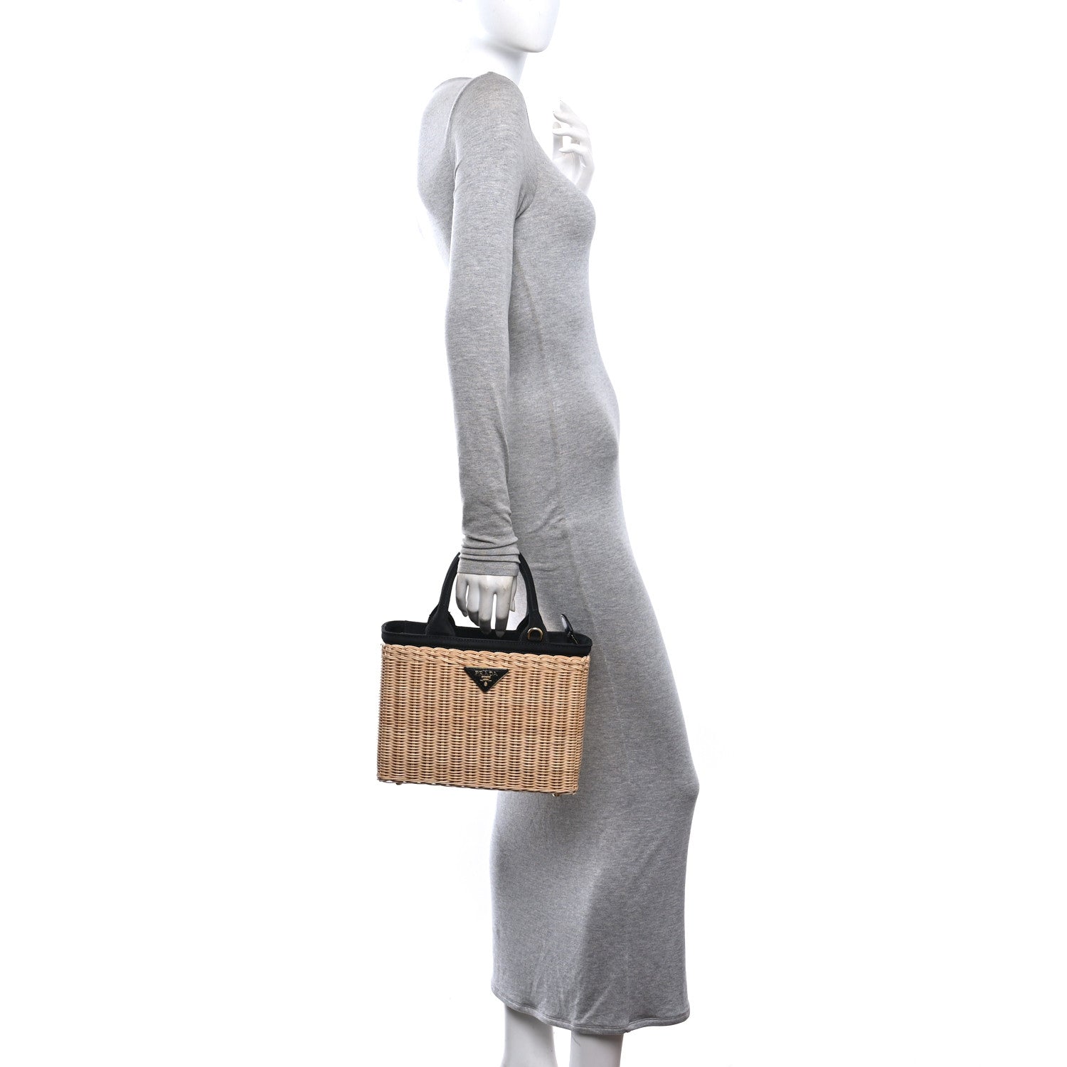 Wicker Canvas Tote Naturale Black - Image 2
