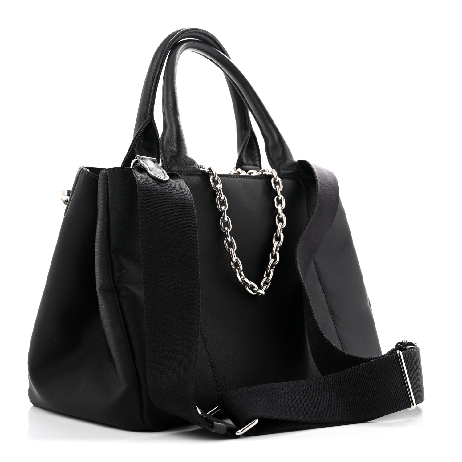 Tessuto Nylon Nappa Zip Pocket Chain Tote Black - Image 3