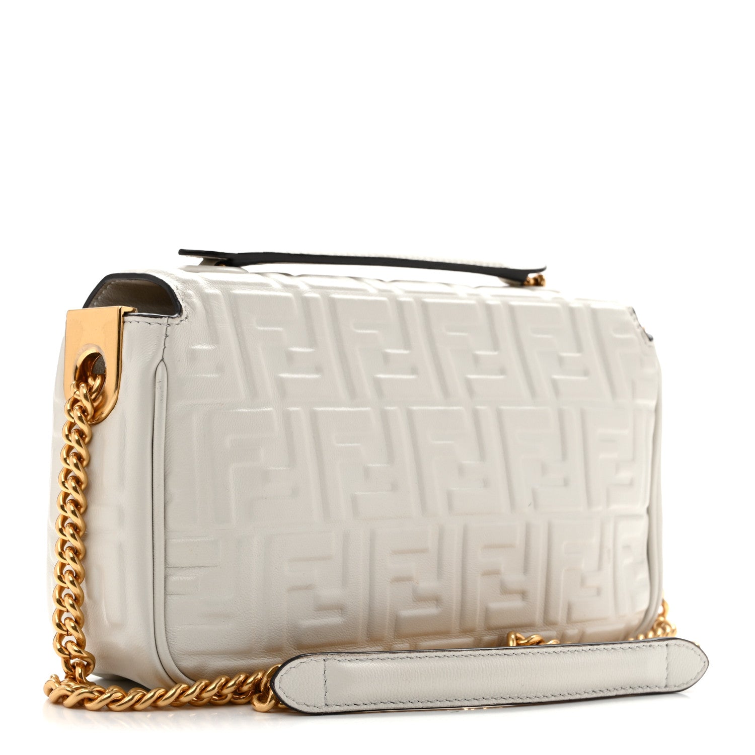 Nappa Small FF Embossed Midi Chain Baguette White - Image 3