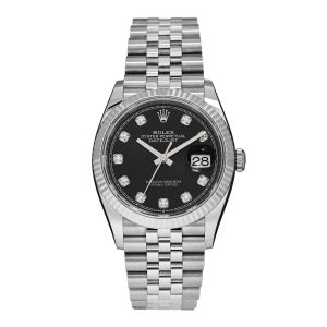 Stainless Steel 18K White Gold Diamond 36mm Oyster Perpetual Datejust Watch Black 126234