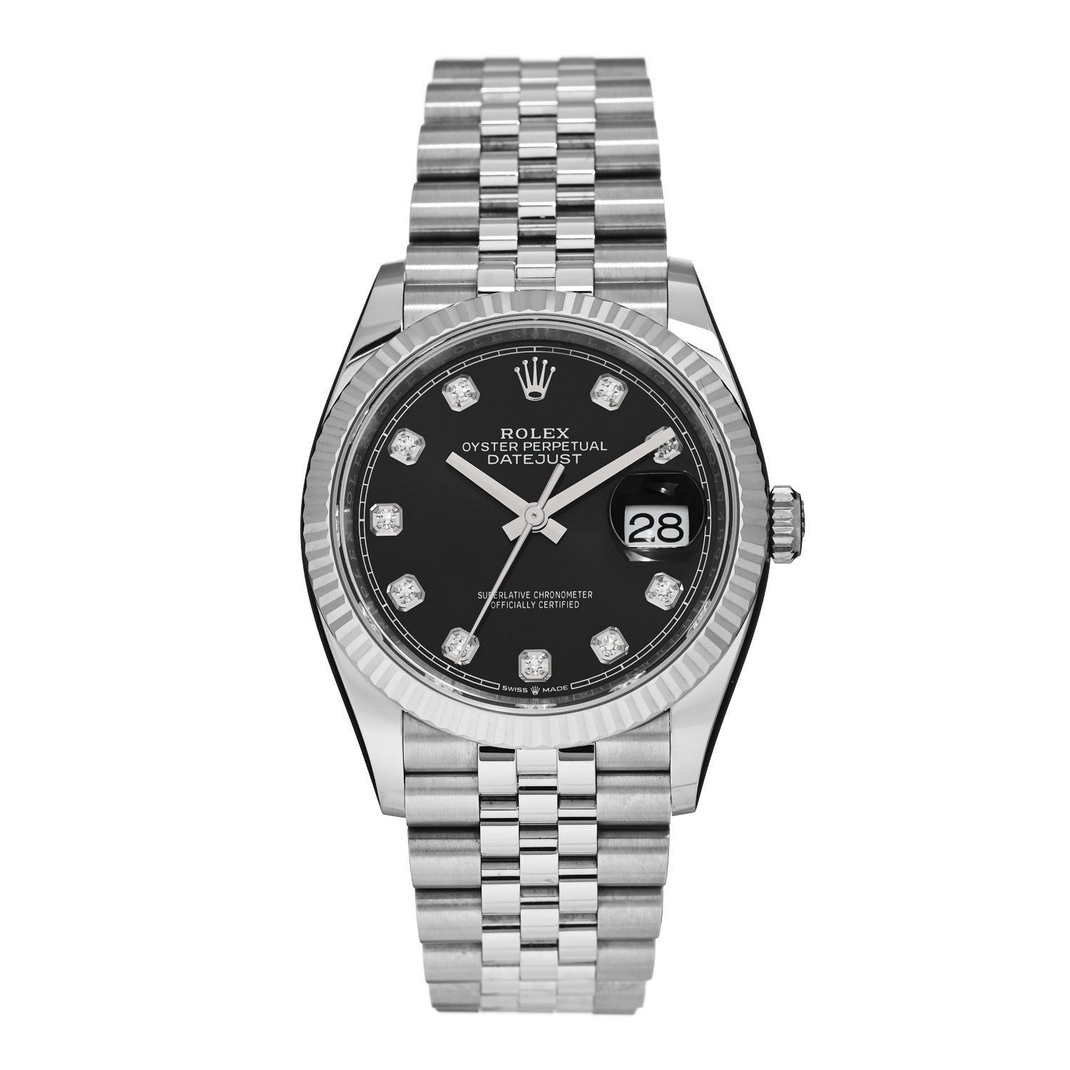 Stainless Steel 18K White Gold Diamond 36mm Oyster Perpetual Datejust Watch Black 126234