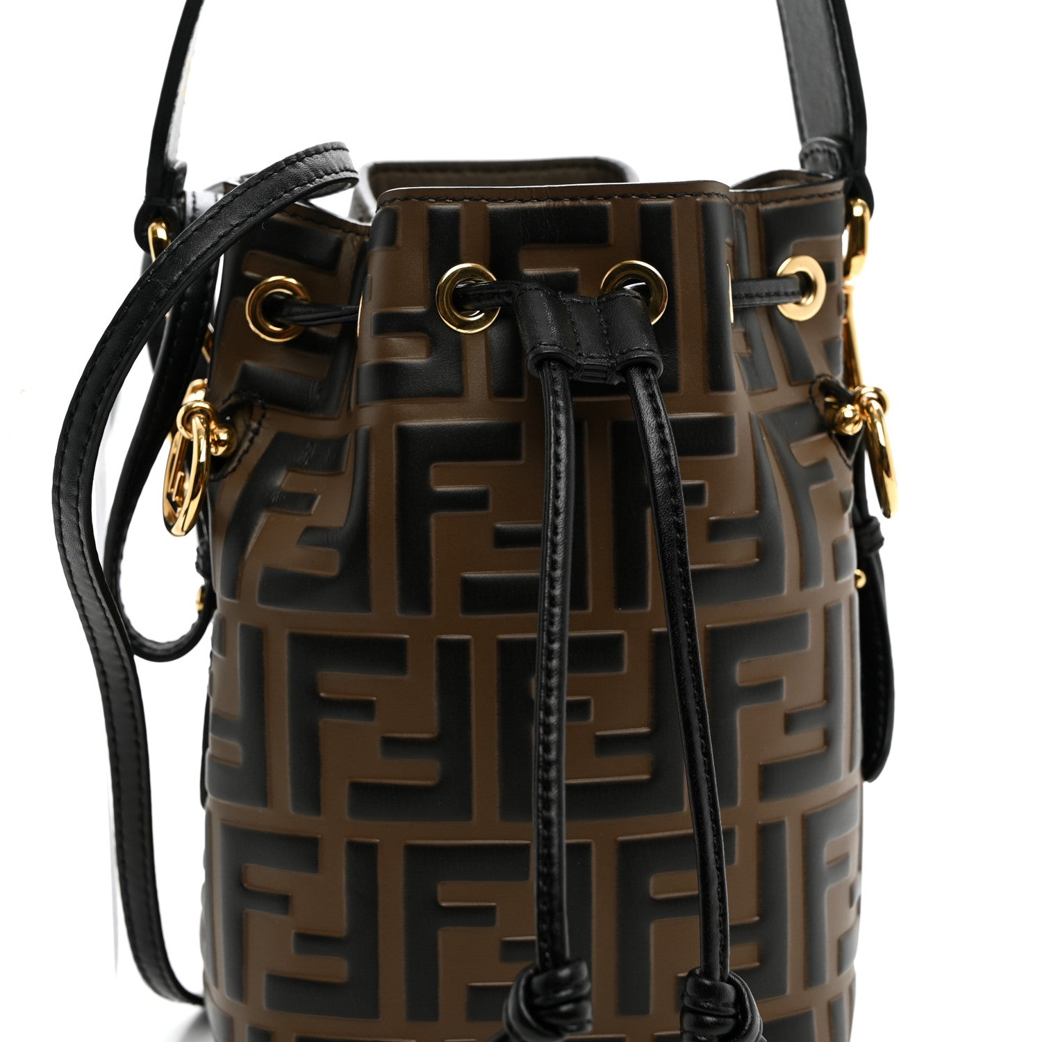 Vitello Liberty F is Fendi Bi-Color FF 1974 Embossed Mini Mon Tresor Bucket Bag Maya Black - Image 8