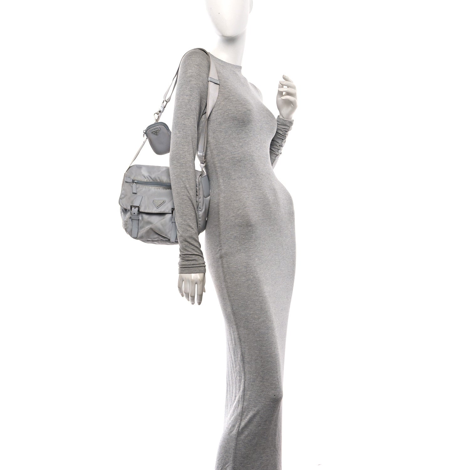 Re-Nylon Vela Saffiano Pocket Double Buckle Messenger Shoulder Bag Fiordaliso - Image 2