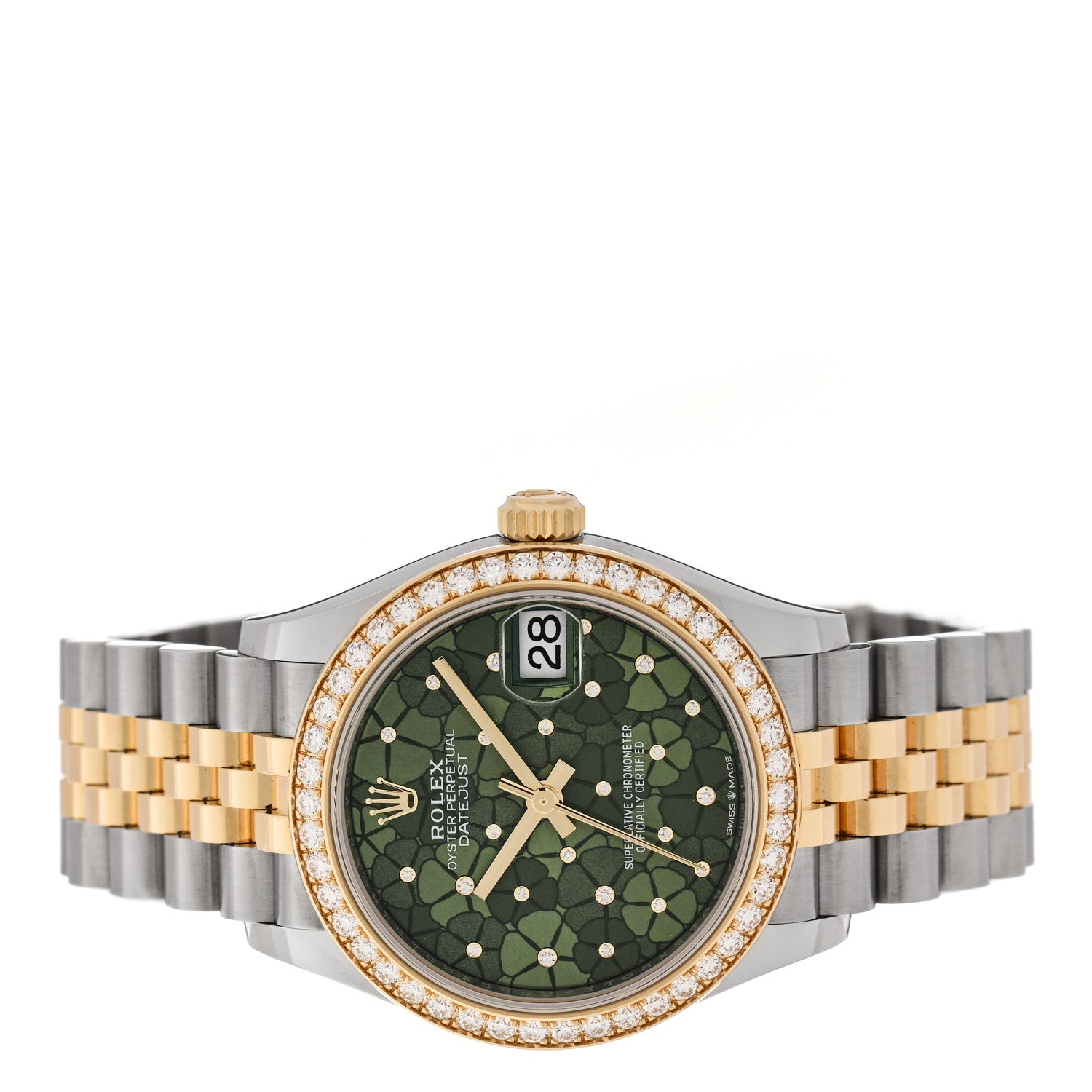 Stainless Steel 18K Yellow Gold Diamond Bezel 31mm Oyster Perpetual Datejust Watch Green Floral 278383RBR - Image 2