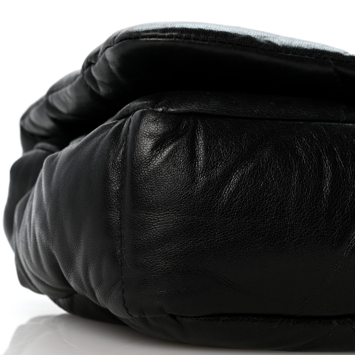 Nappa Soft Padded Logo Embossed Triangle Quilted Small Shoulder Bag Black - Image 9