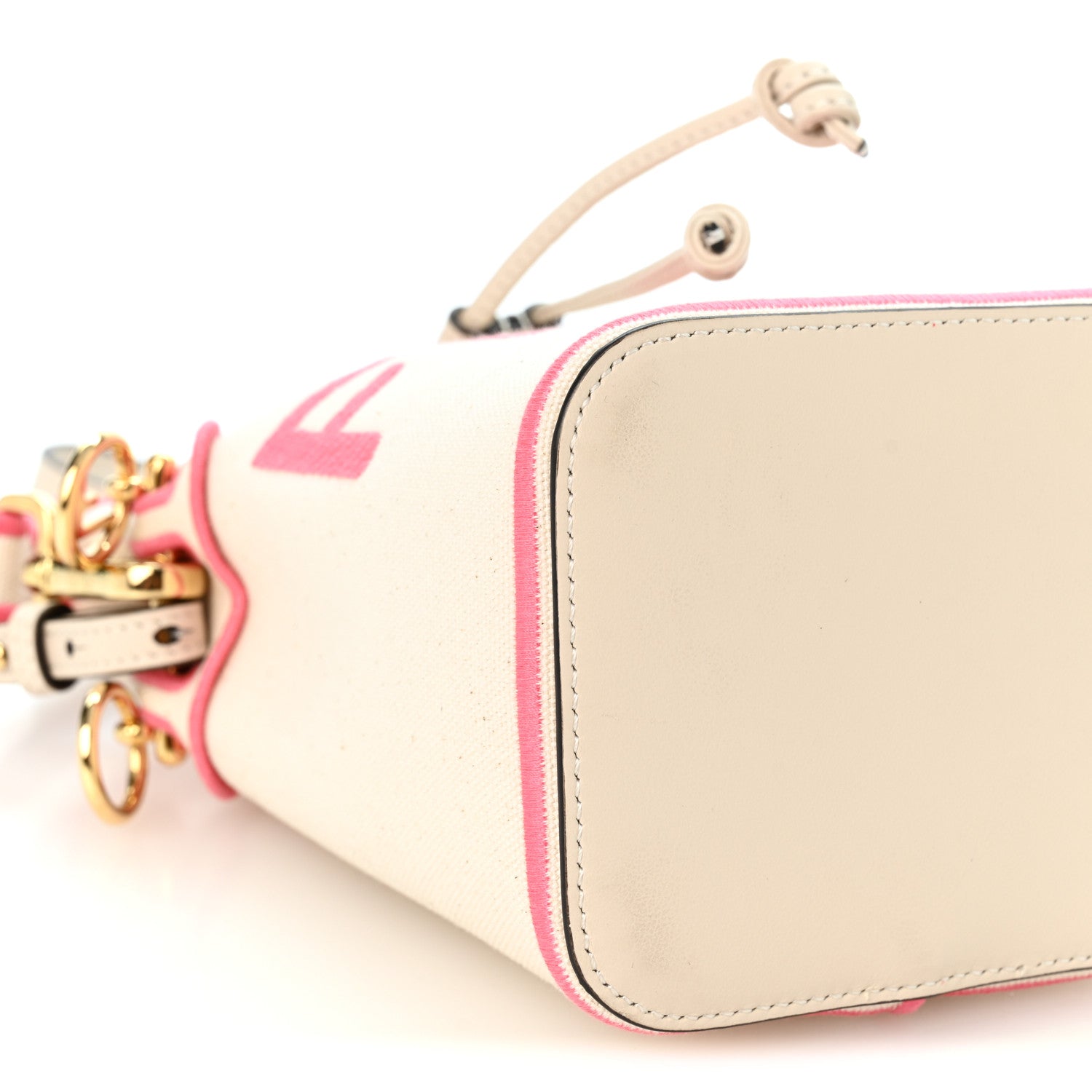 Canvas Vitello Grace F is Fendi Logo Embroidered Mini Mon Tresor Bucket Bag Grezzo Pink - Image 9