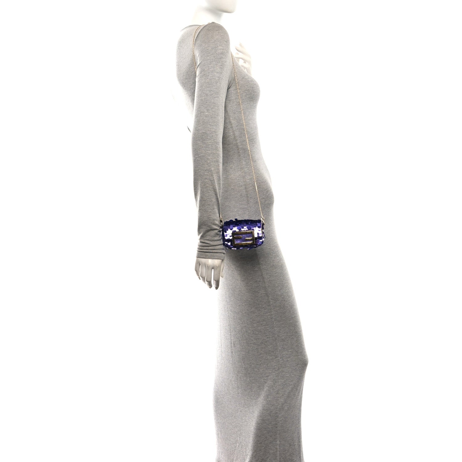 Sequin Paillettes Shiny Nappa Sex and the City Nano Maxi Buckle Baguette Charm Viola Purple - Image 2