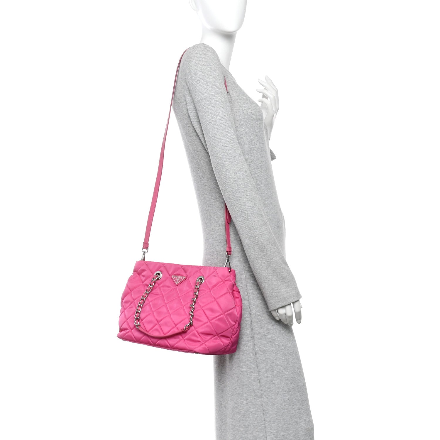 Tessuto Nylon Quilted Shopping Tote Fuxia - Image 2