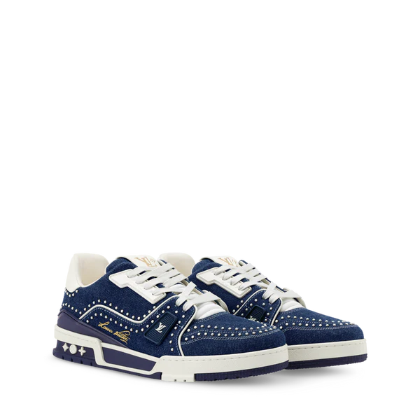 Louis Vuitton LV Trainer Indigo Blue Denim Sneakers with Swarovski Pearls - 图片 4