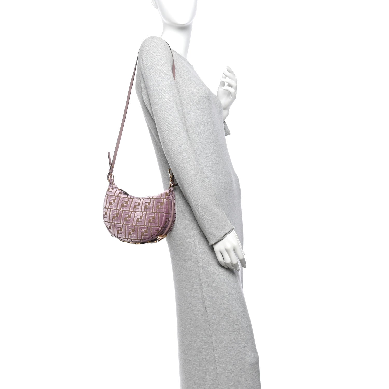 Velluto Jacquard F is Fendi Vitello Grace Mini Fendigraphy Hobo Bag Dusty Mauve - Image 2
