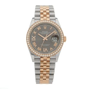 Stainless Steel 18K Everose Gold Diamond 36mm Oyster Perpetual Datejust Watch Rhodium Roman 126281RBR