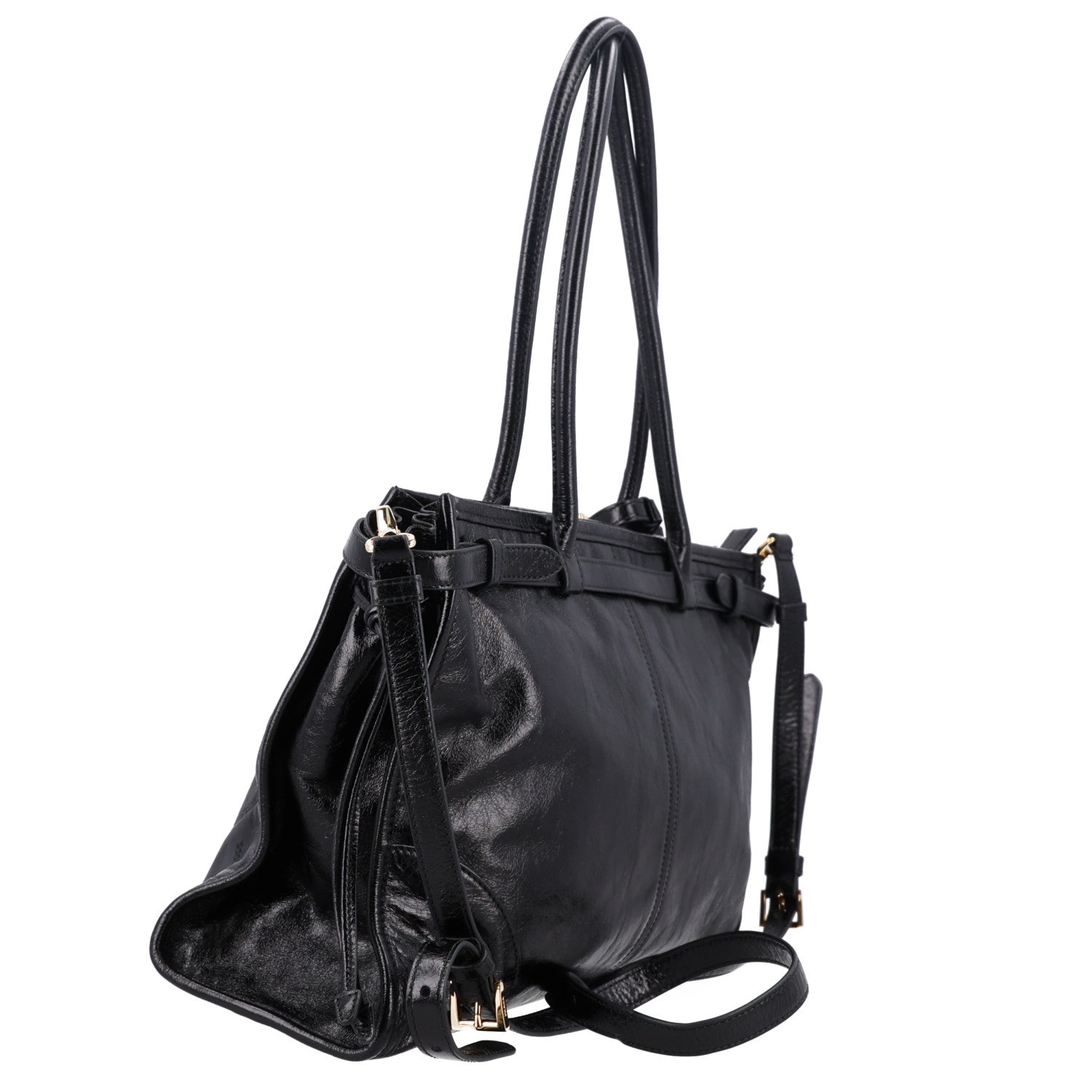Glossy Calfskin Triangle Large Bonnie Shoulder Bag Black - Image 2
