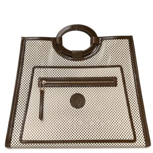Vitello Liberty Glossy Lambskin Perforated Large Runaway Shopper Tote White Ice Rust Maya