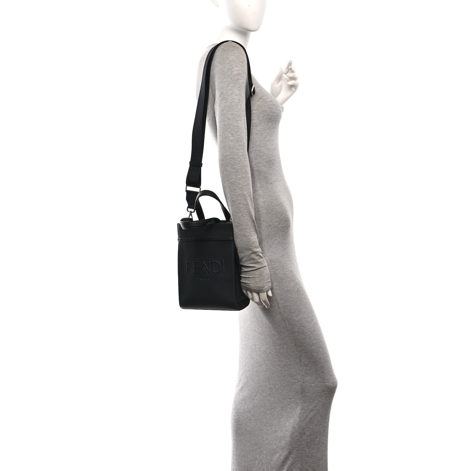 Vitello Cher Logo Embossed Mini Go To Shopper Tote Black - Image 2