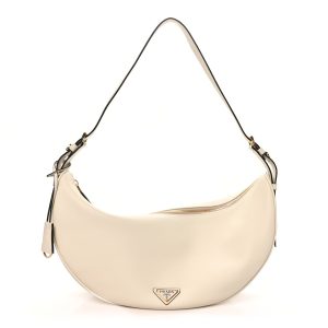 Soft Grain Calfskin Large Demi-Lune Shoulder Bag White