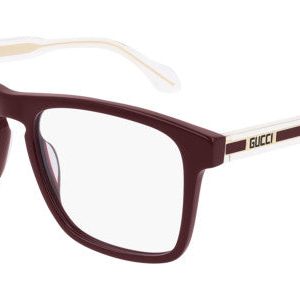 Gucci GG0561O Rectangular Keyhole Clear Leg Eyeglasses Frames in Burgundy
