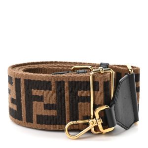Jacquard Ribbon Vitello King FF Adjustable Strap You Fango Marrone Black