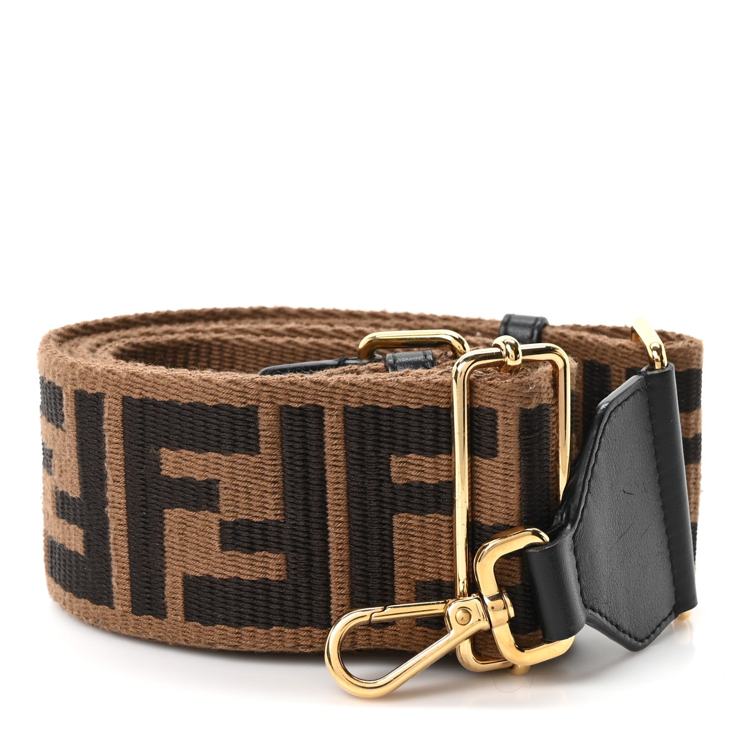 Jacquard Ribbon Vitello King FF Adjustable Strap You Fango Marrone Black