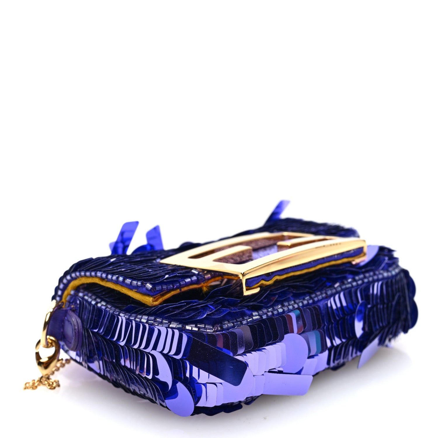 Sequin Paillettes Shiny Nappa Sex and the City Nano Maxi Buckle Baguette Charm Viola Purple - Image 4