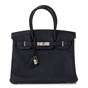 Togo Birkin Verso 30 Bleu Nuit Orange Poppy