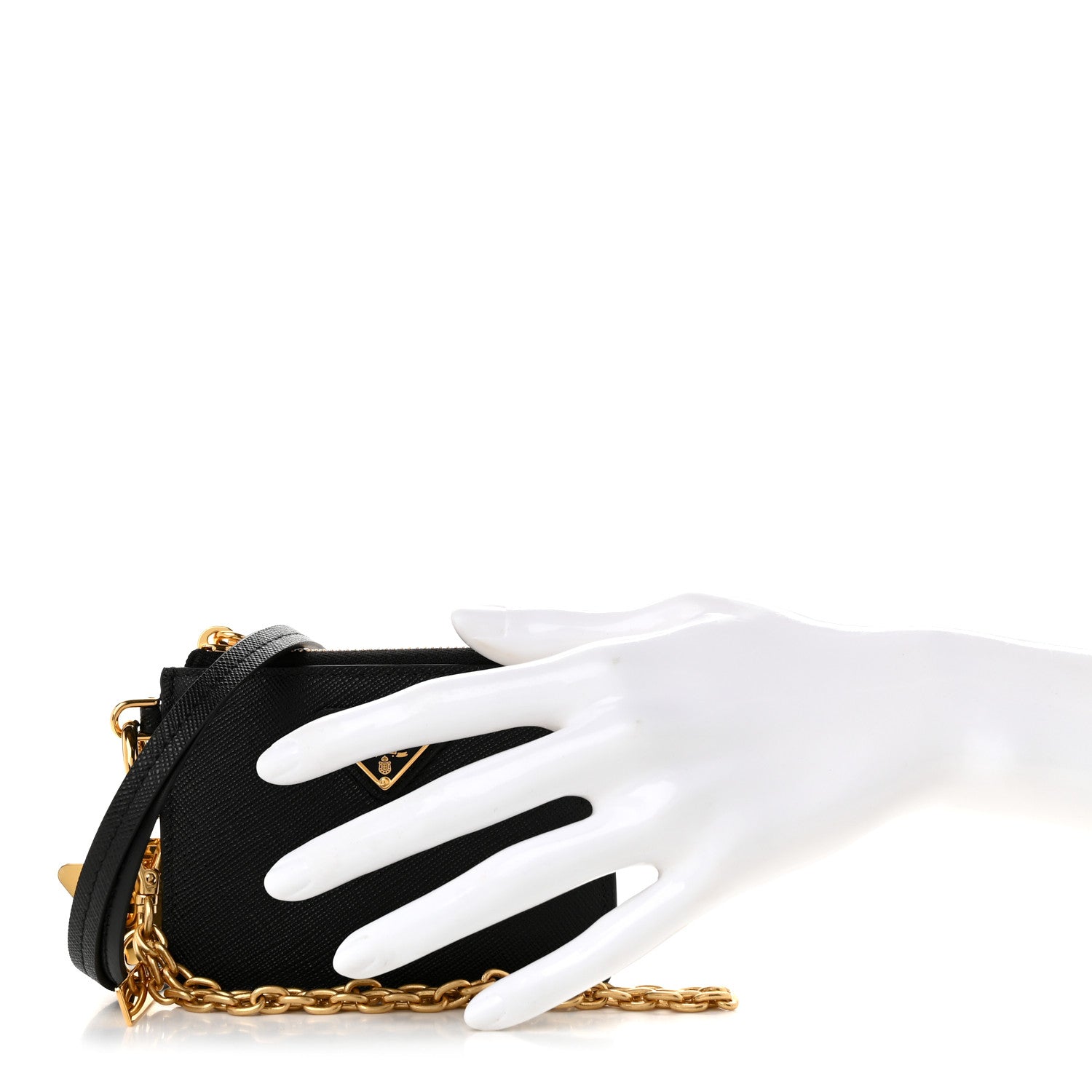 Saffiano Triangle Logo Card Holder With Strap Black - Image 2