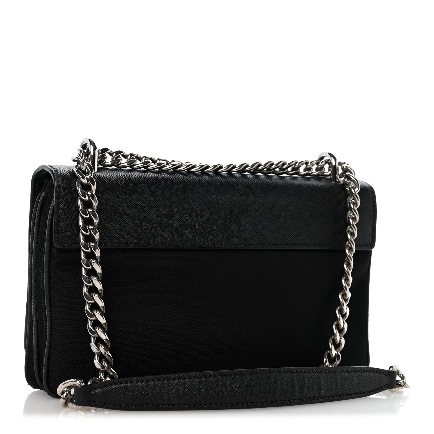 Saffiano Tessuto Nylon Chain Shoulder Bag Black - Image 3