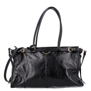 Glossy Calfskin Triangle Large Bonnie Shoulder Bag Black