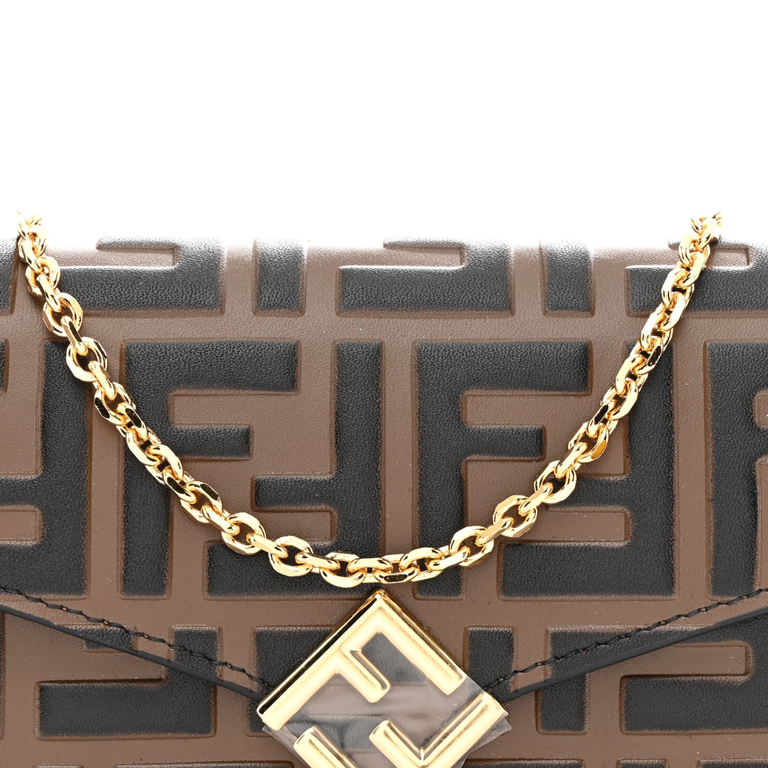Vitello Soft F is Fendi Bi-Color FF 1974 Embossed Continental Envelope Wallet On Chain Maya Black - Image 9