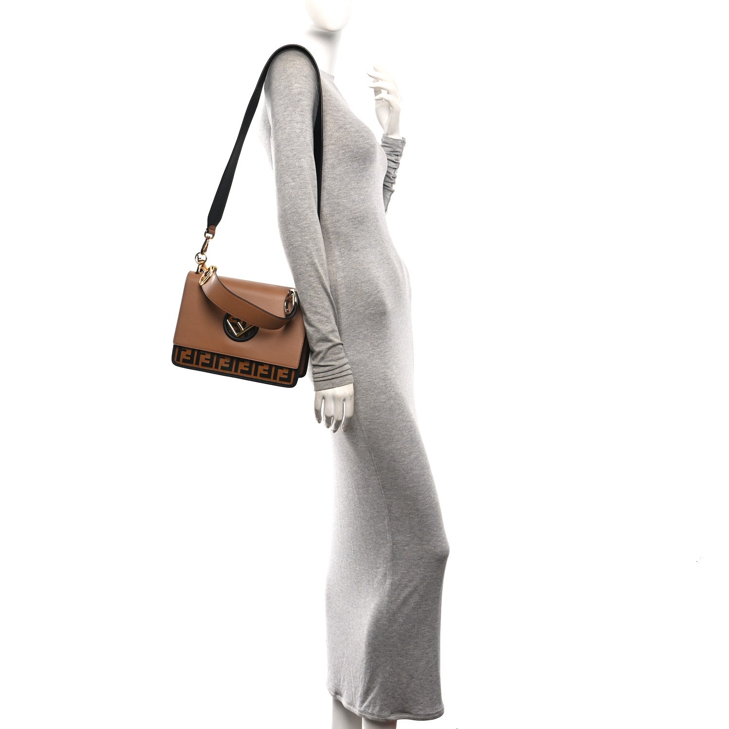 Vitello Century F is Fendi FF Embossed Kan I Shoulder Bag Orzo Tobacco - Image 2