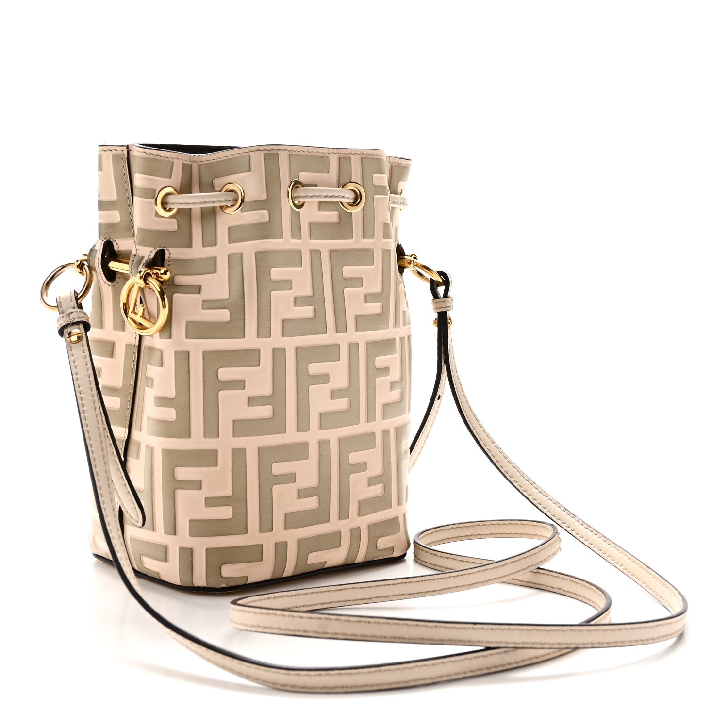 Vitello Liberty F is Fendi Bi-Color FF 1974 Embossed Mini Mon Tresor Bucket Bag Camelia Mandorlo - Image 3