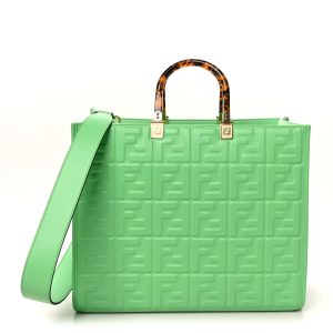 Vitello Plexiglass FF Embossed Medium Fendi Sunshine Shopper Tote Edamame
