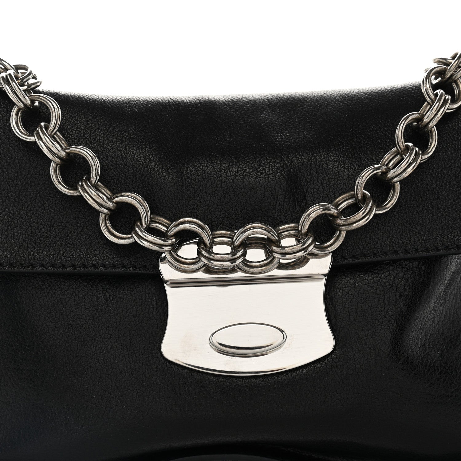 Glace Calf Pushlock Chain Shoulder Bag Black - Image 8