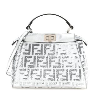 Vitello Catalan Mirror Sequin FF 1974 Embroidered Mini Peekaboo Iconic Satchel Argento