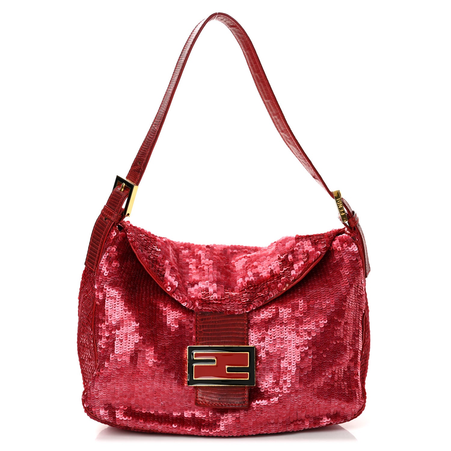 Sequin Lizard Enamel Baguette Red