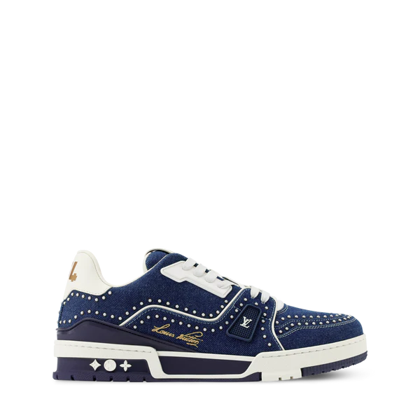 Louis Vuitton LV Trainer Indigo Blue Denim Sneakers with Swarovski Pearls - 图片 5