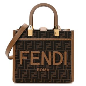 Fabric Jacquard FF 1974 Logo Small Fendi Sunshine Shopper Tote Tobacco Moro Sand
