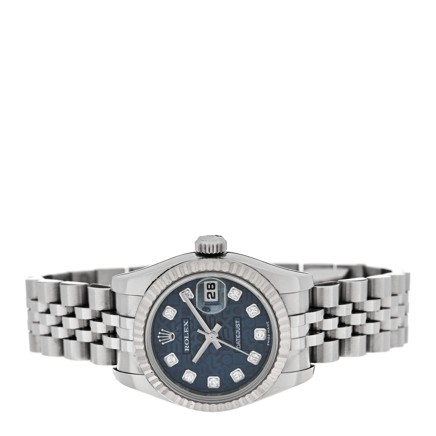 Stainless Steel 18K White Gold Diamond 26mm Oyster Perpetual Datejust Watch Blue Jubilee 179174 - Image 2