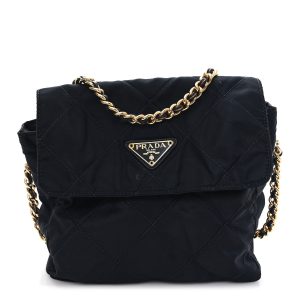 Nylon Tessuto Impuntu Quilted Flap Shoulder Bag Blue