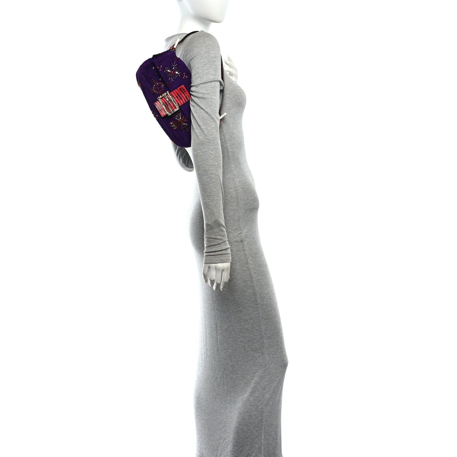 Suede Beaded Lizard Baguette Purple Multicolor - Image 2