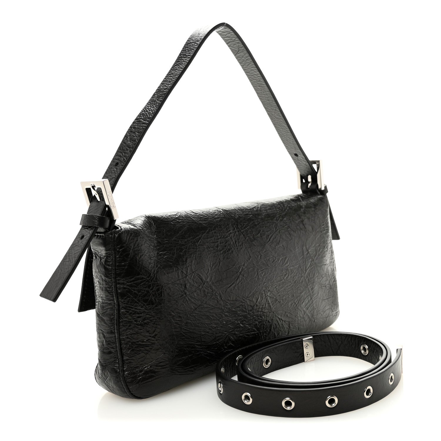 Crackled Calfskin Baguette 26424 Black - Image 3