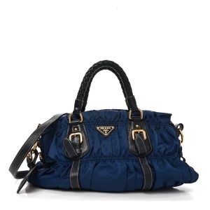 Tessuto Nylon Nappa Braided Gaufre Shoulder Bag Bluette