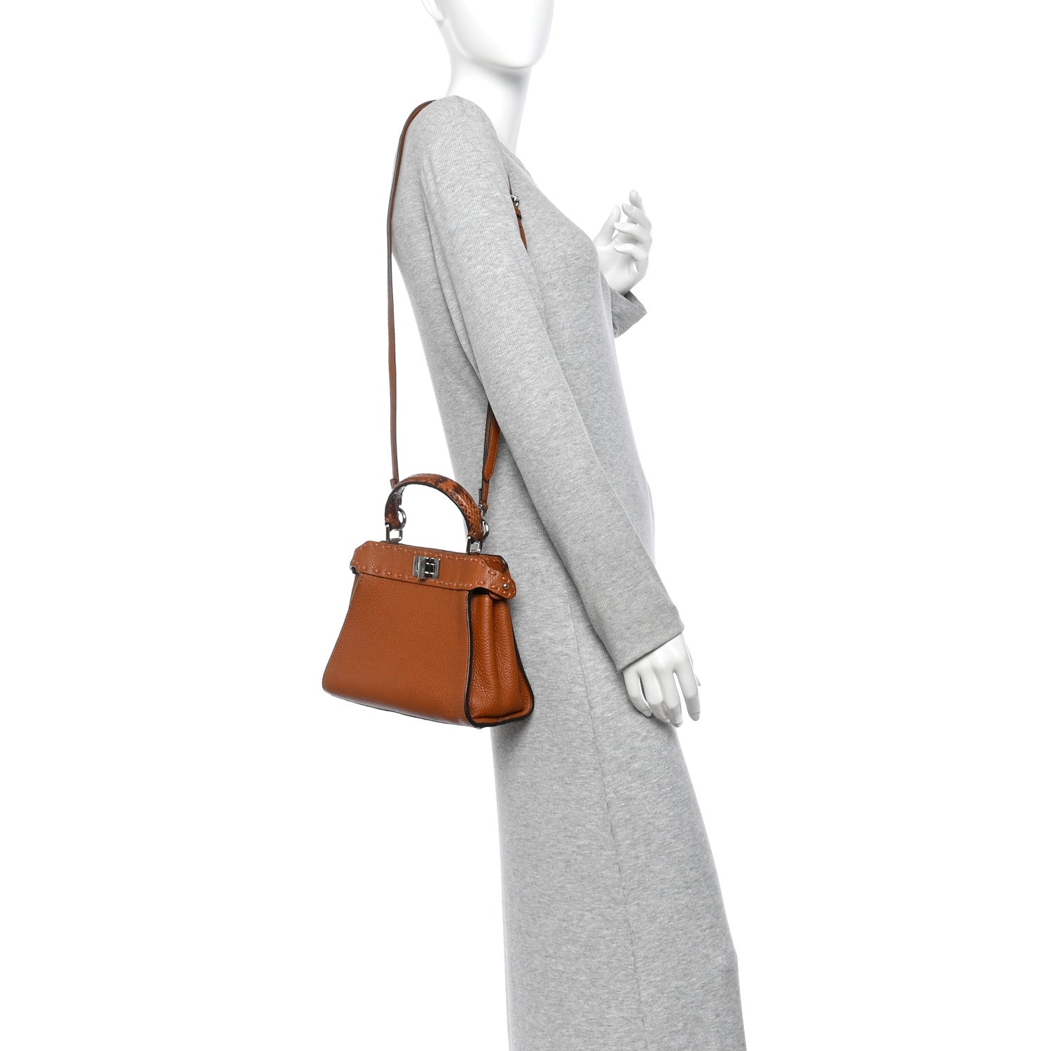 Cuoio Romano Snakeskin Selleria Mini Peekaboo Iconic Satchel Cappuccino - Image 2