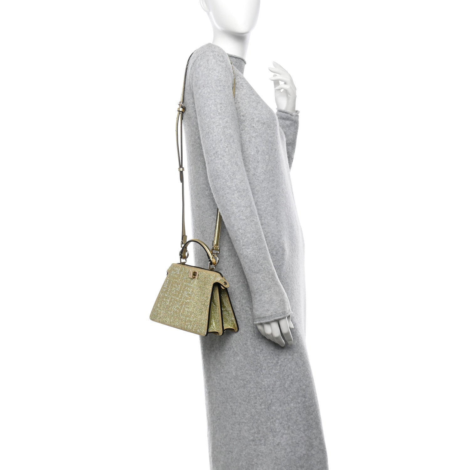Crystal Vitello Laminato FF Petite Peekaboo I SEE U Satchel Crystal Platinum Light Gold - Image 2