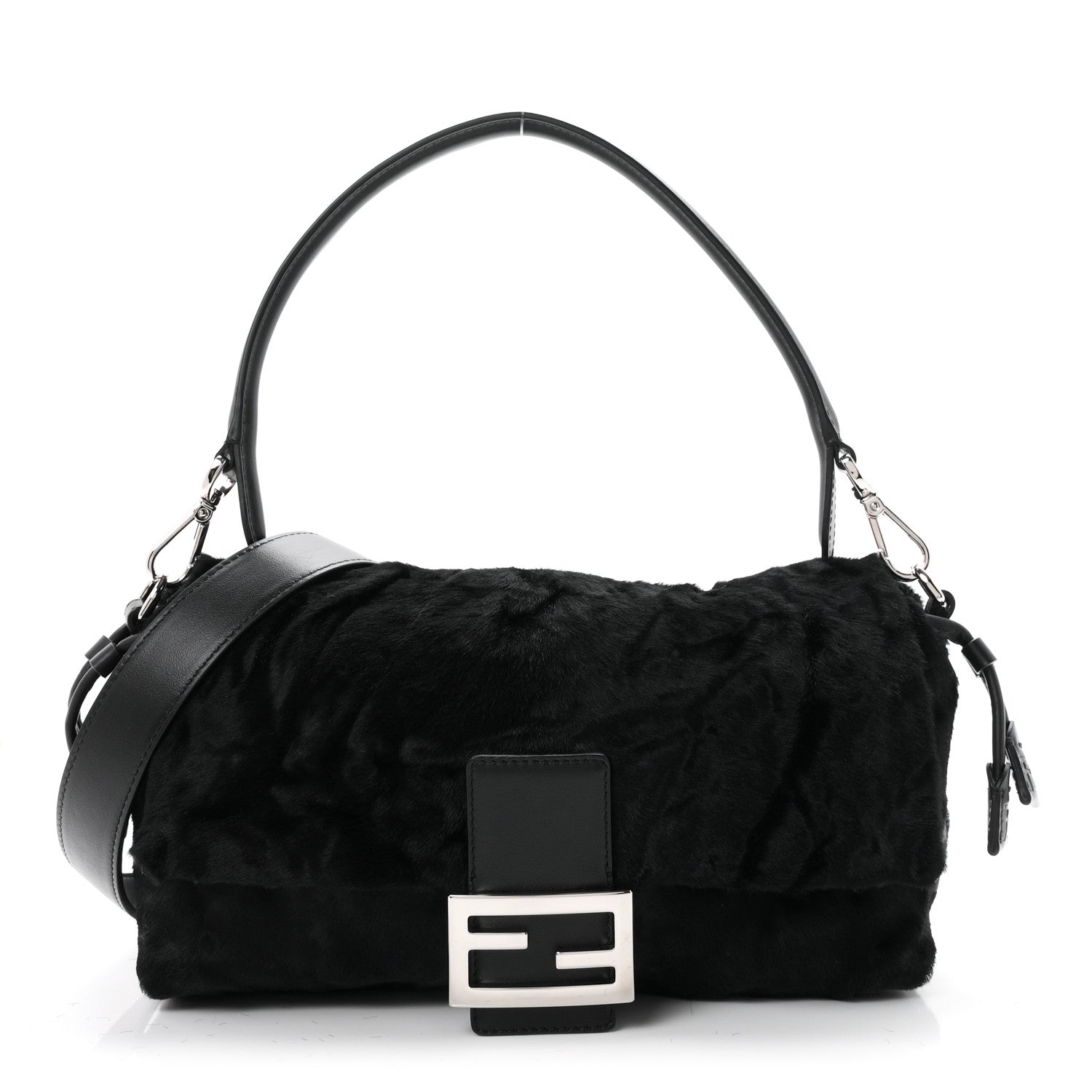 Calfskin Pony Effect Medium Soft Baguette Black